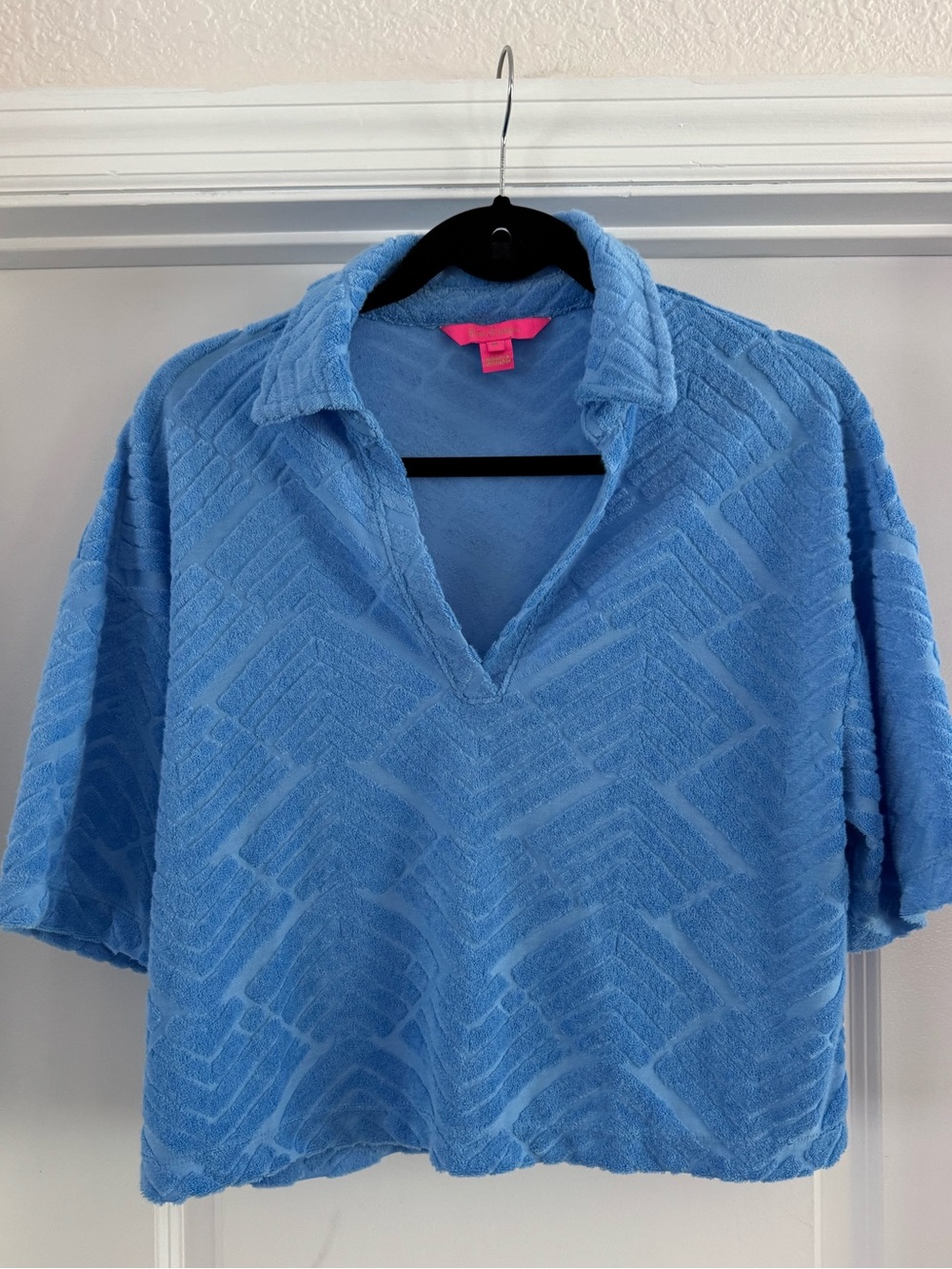 Lily Pulitzer Blue Textured Terry Polo Top